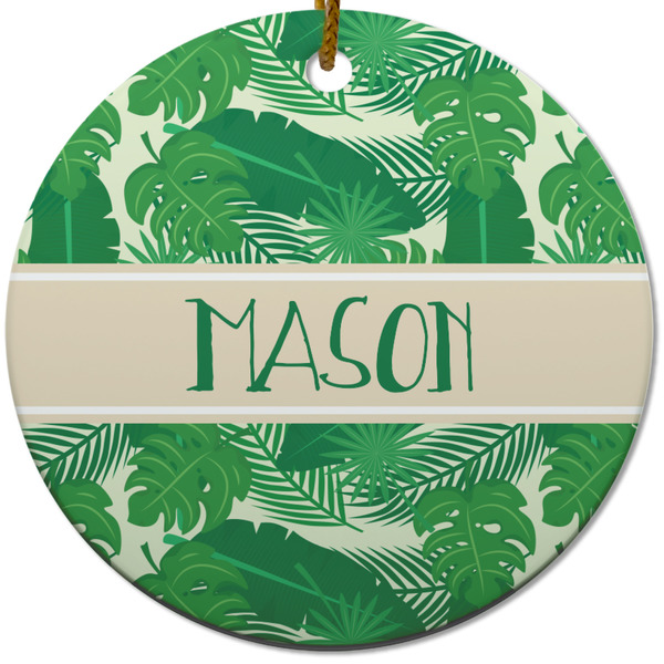 Custom Tropical Leaves #2 Round Ceramic Ornament w/ Name or Text