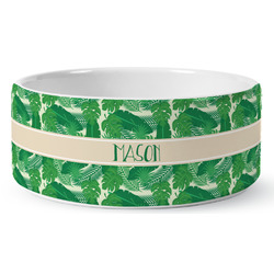 Tropical Leaves #2 Ceramic Dog Bowl - Large (Personalized)