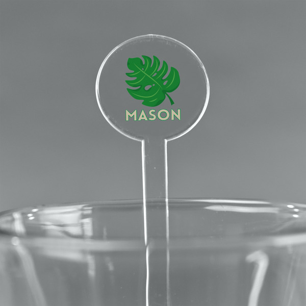 Custom Tropical Leaves #2 7" Round Plastic Stir Sticks - Clear (Personalized)