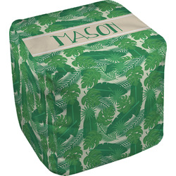 Tropical Leaves #2 Cube Pouf Ottoman - 13" w/ Name or Text