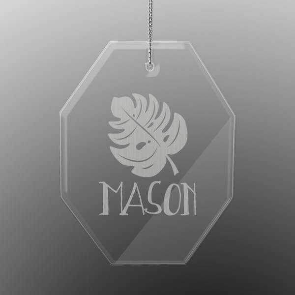 Custom Tropical Leaves #2 Engraved Glass Ornament - Octagon (Personalized)