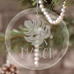 Tropical Leaves #2 Engraved Glass Ornament (Personalized)