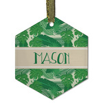 Tropical Leaves #2 Flat Glass Ornament - Hexagon w/ Name or Text