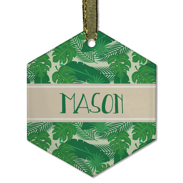 Custom Tropical Leaves #2 Flat Glass Ornament - Hexagon w/ Name or Text