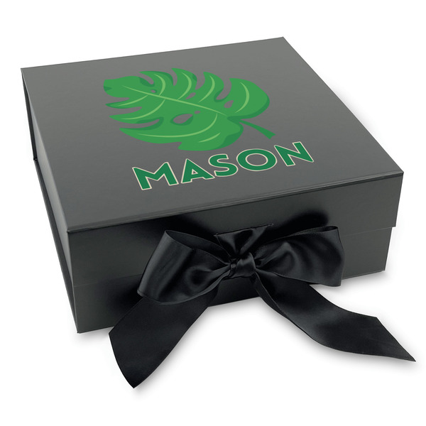 Custom Tropical Leaves #2 Gift Box with Magnetic Lid - Black (Personalized)