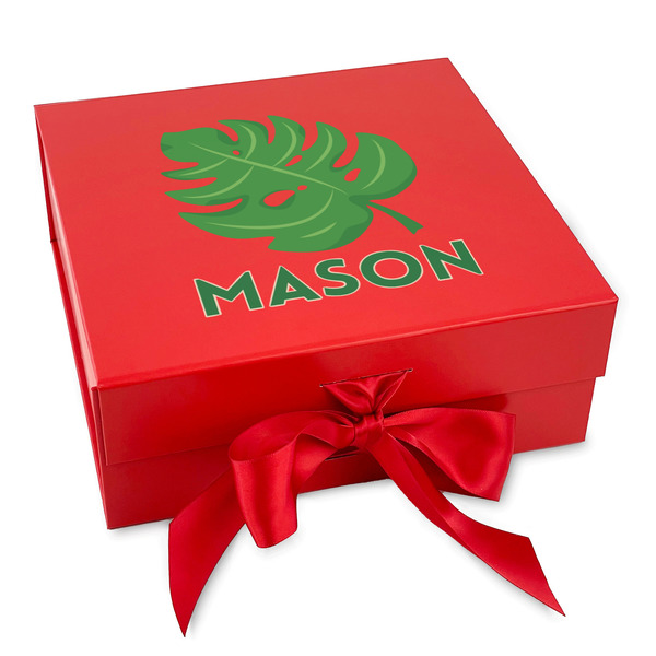 Custom Tropical Leaves #2 Gift Box with Magnetic Lid - Red (Personalized)