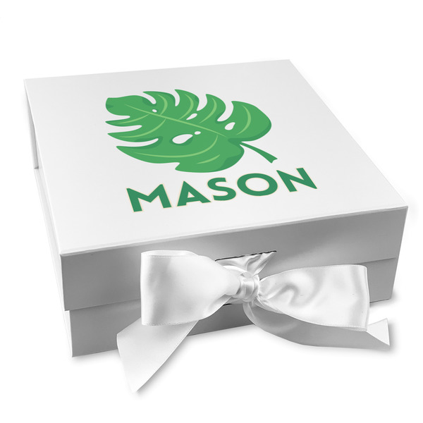 Custom Tropical Leaves #2 Gift Box with Magnetic Lid - White (Personalized)