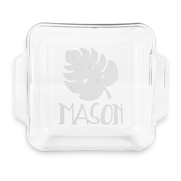 Custom Tropical Leaves #2 Glass Cake Dish with Truefit Lid - 8in x 8in (Personalized)