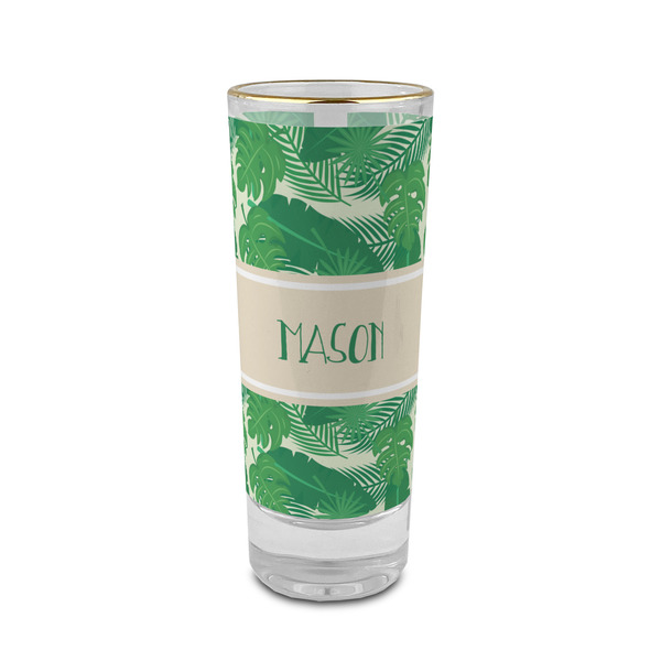 Custom Tropical Leaves #2 2 oz Shot Glass - Glass with Gold Rim (Personalized)