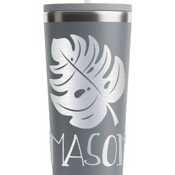 Tropical Leaves #2 RTIC Everyday Tumbler with Straw - 28oz - Grey - Single-Sided (Personalized)