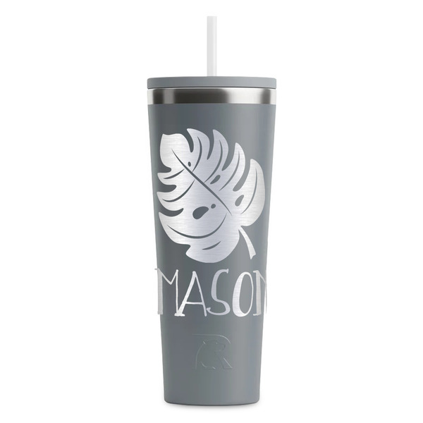 Custom Tropical Leaves #2 RTIC Everyday Tumbler with Straw - 28oz - Grey - Single-Sided (Personalized)