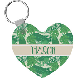 Tropical Leaves #2 Heart Plastic Keychain w/ Name or Text