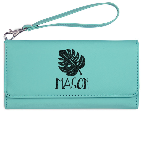 Custom Tropical Leaves #2 Ladies Leatherette Wallet - Laser Engraved- Teal (Personalized)