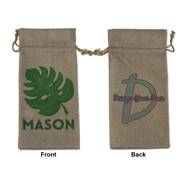 Custom Tropical Leaves #2 Large Burlap Gift Bag - Front & Back (Personalized)