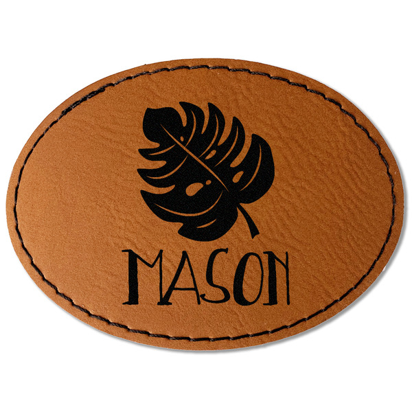 Custom Tropical Leaves #2 Faux Leather Iron On Patch - Oval (Personalized)