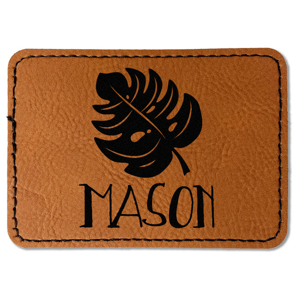 Custom Tropical Leaves #2 Faux Leather Iron On Patch - Rectangle (Personalized)