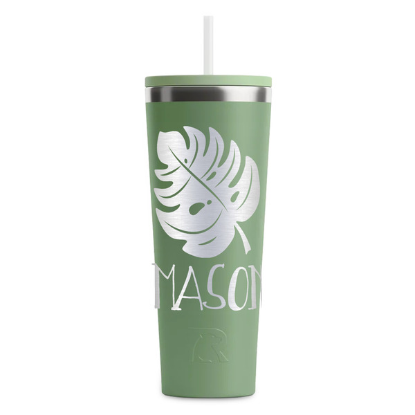 Custom Tropical Leaves #2 RTIC Everyday Tumbler with Straw - 28oz - Light Green - Double-Sided (Personalized)