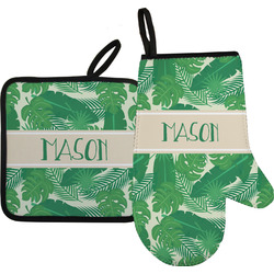 Tropical Leaves #2 Right Oven Mitt & Pot Holder Set w/ Name or Text