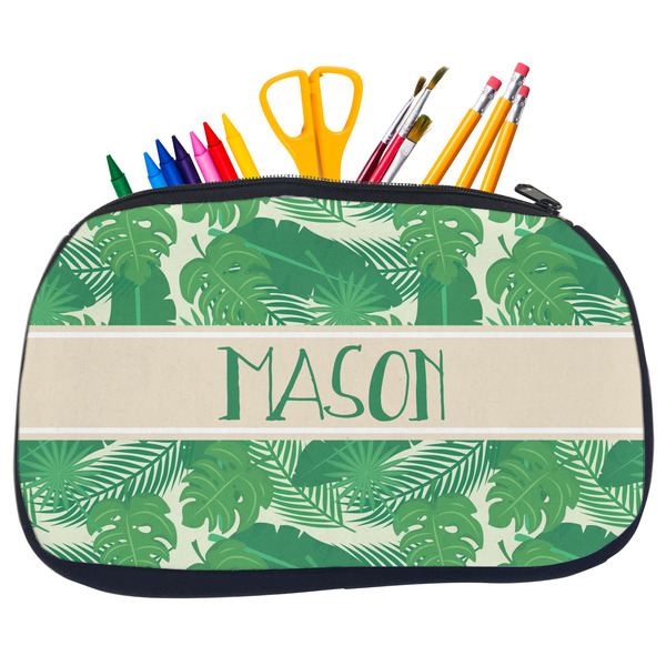 Custom Tropical Leaves #2 Neoprene Pencil Case - Medium w/ Name or Text