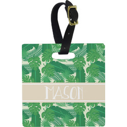 Tropical Leaves #2 Plastic Luggage Tag - Square w/ Name or Text