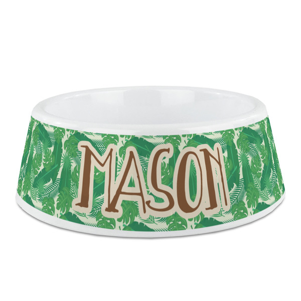 Custom Tropical Leaves #2 Plastic Dog Bowl (Personalized)