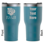 Tropical Leaves #2 RTIC Tumbler - Dark Teal - Laser Engraved - Double-Sided (Personalized)