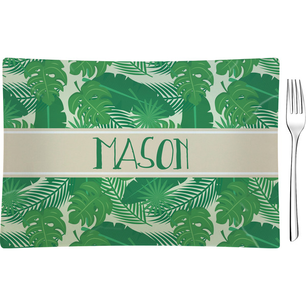 Custom Tropical Leaves #2 Glass Rectangular Appetizer / Dessert Plate w/ Name or Text