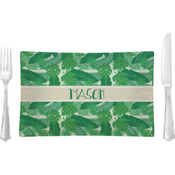 Tropical Leaves #2 Glass Rectangular Lunch / Dinner Plate w/ Name or Text