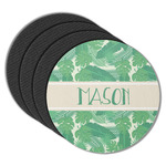 Tropical Leaves #2 Round Rubber Backed Coasters - Set of 4 w/ Name or Text