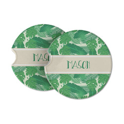 Tropical Leaves #2 Sandstone Car Coasters - Set of 2 (Personalized)