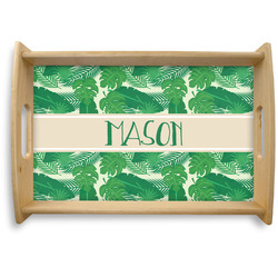 Tropical Leaves #2 Natural Wooden Tray - Small w/ Name or Text