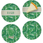 Tropical Leaves #2 Set of 4 Glass Appetizer / Dessert Plate 8" (Personalized)