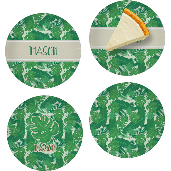 Custom Tropical Leaves #2 Set of 4 Glass Appetizer / Dessert Plate 8" (Personalized)