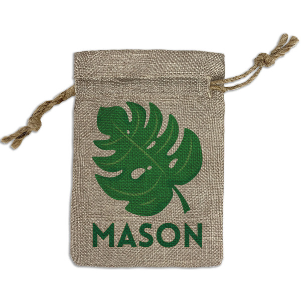 Custom Tropical Leaves #2 Small Burlap Gift Bag - Front (Personalized)