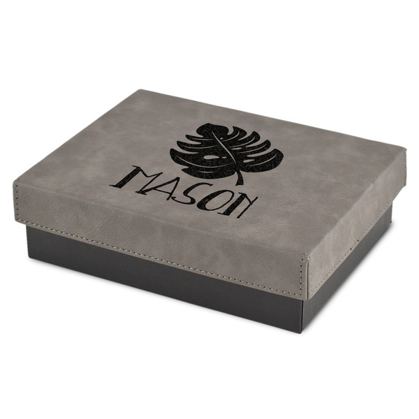 Custom Tropical Leaves #2 Small Gift Box w/ Engraved Leather Lid (Personalized)