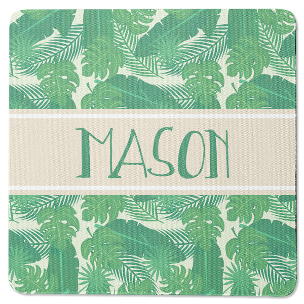 Custom Tropical Leaves #2 Square Rubber Backed Coaster w/ Name or Text