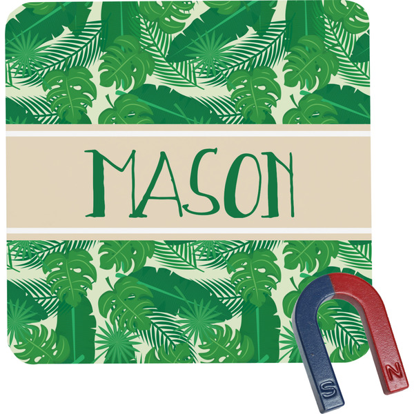 Custom Tropical Leaves #2 Square Fridge Magnet w/ Name or Text