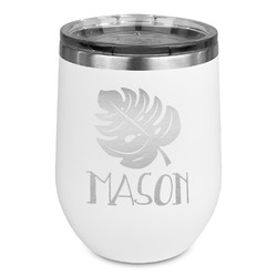 Tropical Leaves #2 Stemless Stainless Steel Wine Tumbler - White - Double Sided (Personalized)