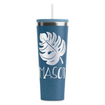 Tropical Leaves #2 RTIC Everyday Tumbler with Straw - 28oz - Steel Blue - Double-Sided (Personalized)