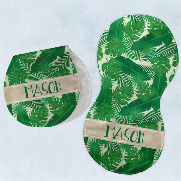 Custom Tropical Leaves #2 Burp Pads - Velour - Set of 2 w/ Name or Text