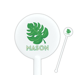 Tropical Leaves #2 5.5" Round Plastic Stir Sticks - White - Double Sided (Personalized)