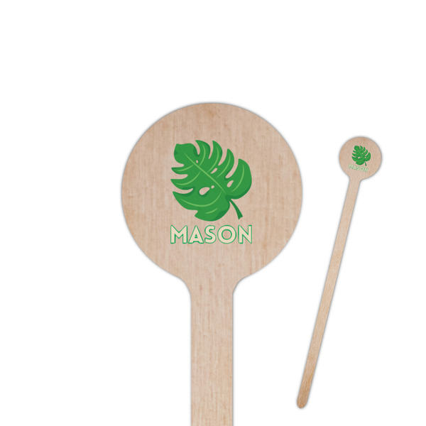 Custom Tropical Leaves #2 6" Round Wooden Stir Sticks - Single Sided (Personalized)