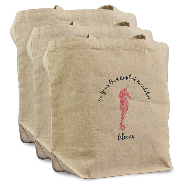 Custom Preppy Reusable Cotton Grocery Bags - Set of 3 (Personalized)