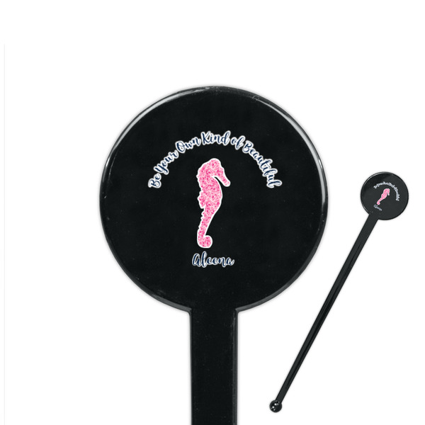 Custom Preppy 7" Round Plastic Stir Sticks - Black - Double Sided (Personalized)