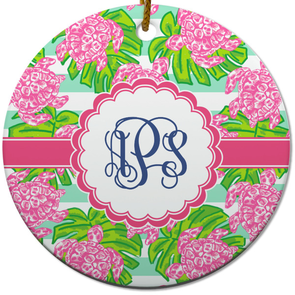 Custom Preppy Round Ceramic Ornament w/ Monogram