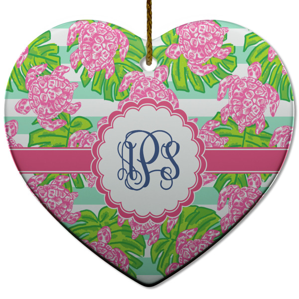 Custom Preppy Heart Ceramic Ornament w/ Monogram