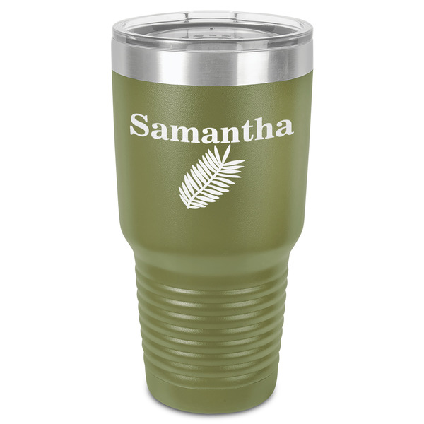 Custom Tropical Leaves 30 oz Stainless Steel Tumbler - Olive - Single-Sided (Personalized)