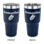 Tropical Leaves 30 oz Stainless Steel Tumbler - Navy - Double Sided (Personalized)