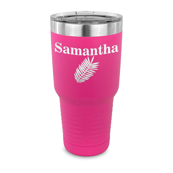 Custom Tropical Leaves 30 oz Stainless Steel Tumbler - Pink - Single Sided (Personalized)