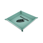 Tropical Leaves Faux Leather Dice Tray - 6" x 6" - Teal (Personalized)